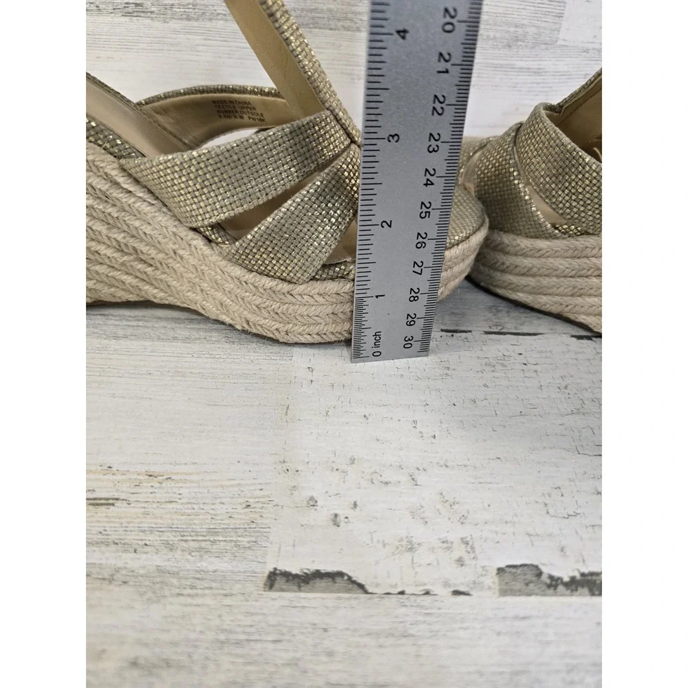 Michael Kors Gold Metallic Espadrille Wedge Sandals Front Zip Platform Mens 8.5M